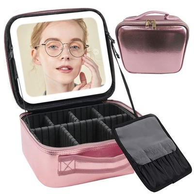 Kosmetiktasche mit LED-Spiegel Schminkkoffer Beauty-Box Make-up-Reisetasche~