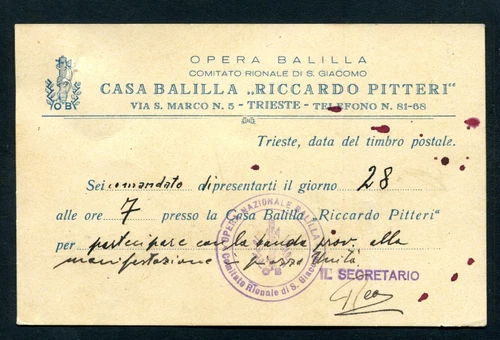 c. TRIESTE OPERA CASA BALILLA RICCARDO PITTERI untraveled