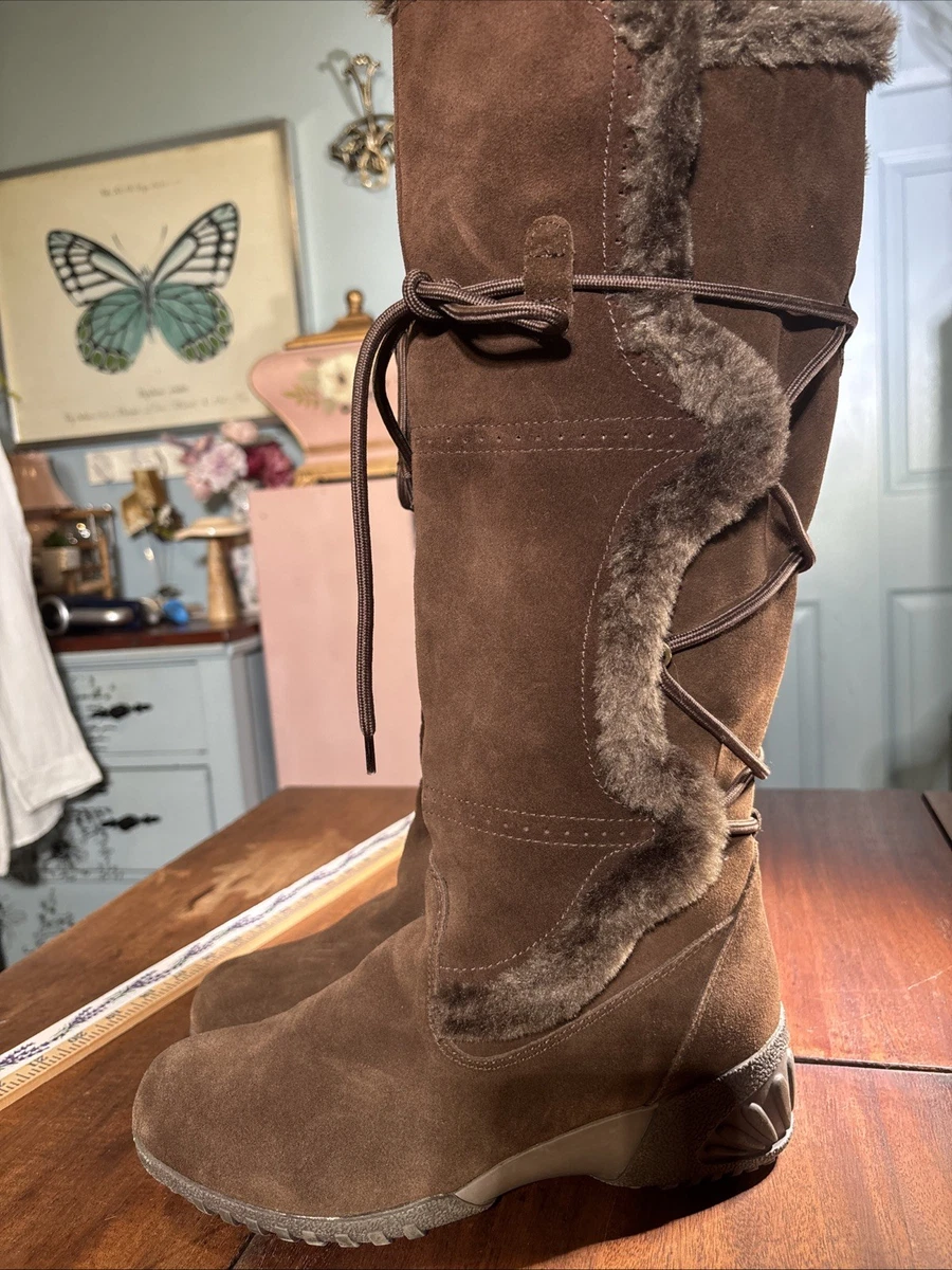 Khombu Faux Fur Trim Leather Upper Winter Boots Sz10 display picture 3