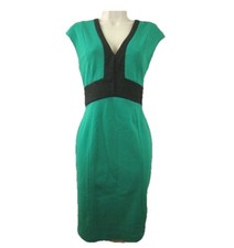 Narciso Rodriguez Green & Gray V Neck ColorBlock Back Zip Sheath Dress ~ S M3020