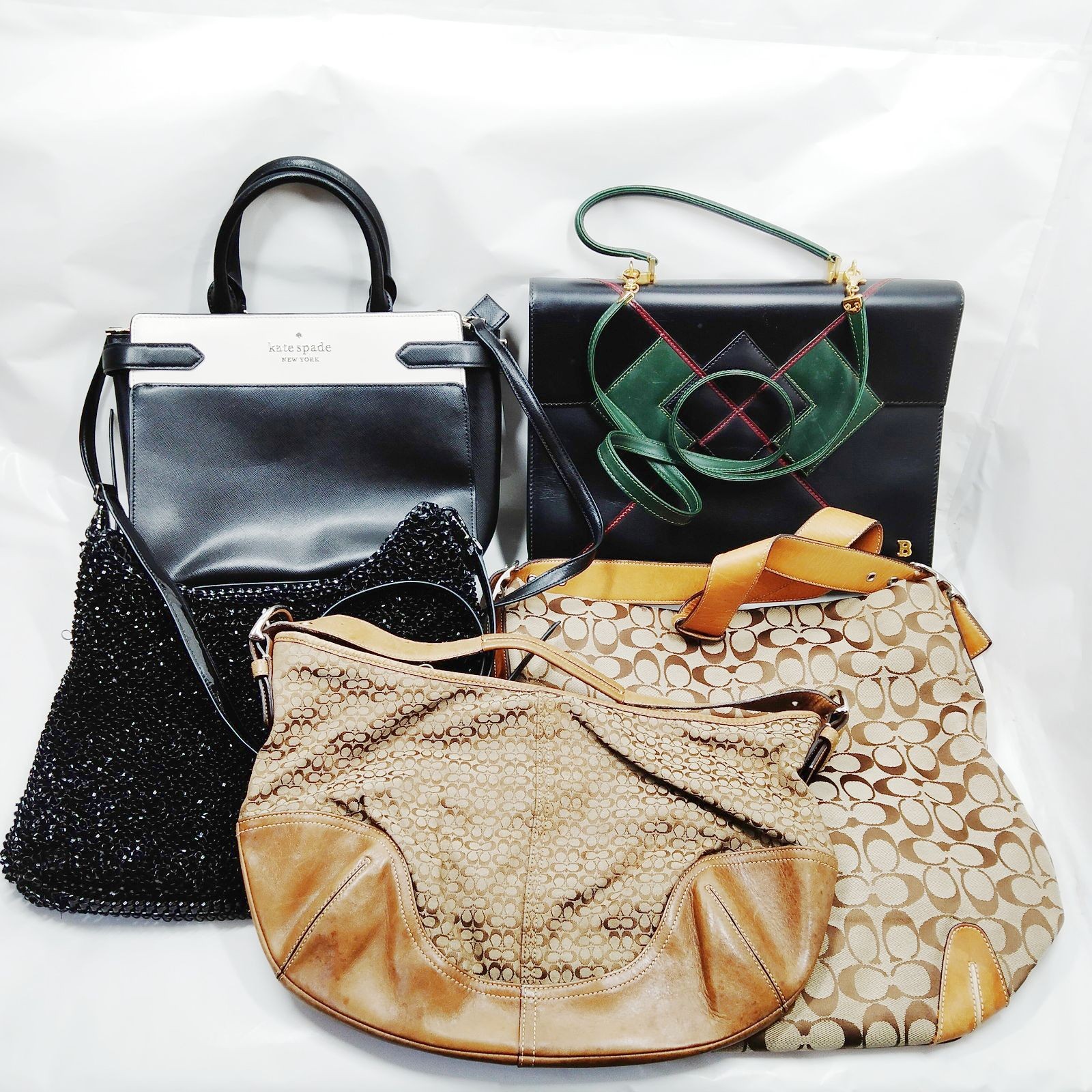 Coach Kate Spade Bally Black Leather Handbag & Shoulder Bag 5-Piece Set 4604264