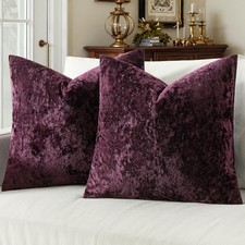 Velvet Throw Pillow Covers Set of 2, Soft Neutral 20" x 20" Pack of 2 Purple