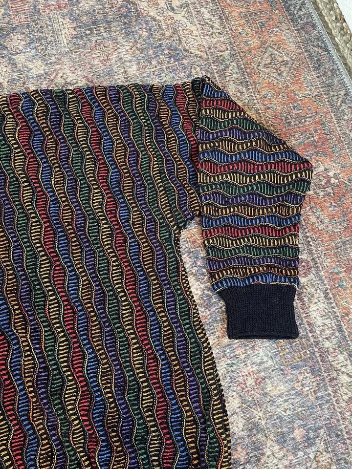 Vintage Tundra Canada Sweater XXL Multicolor 3D Knit 90s Coogi Style Rainbow - Image 4 of 4