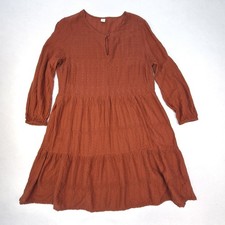 Old Navy Dress Womens Large Brown Embroidered Star Tiered Mini Long Sleeve Boho