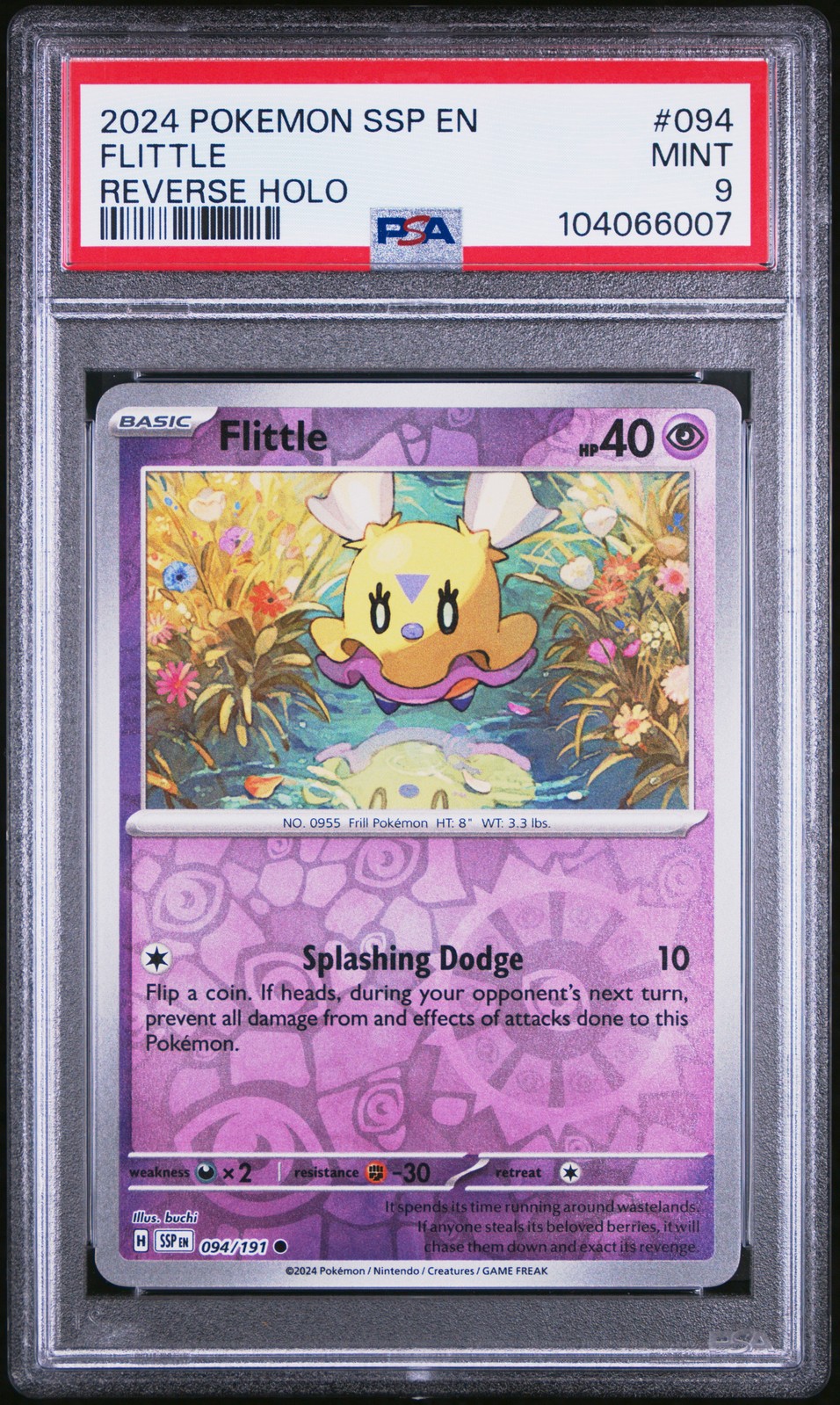 2024 POKEMON SSP EN #094 FLITTLE REVERSE HOLO PSA 9 POP 2 SURGING SPARKS #94