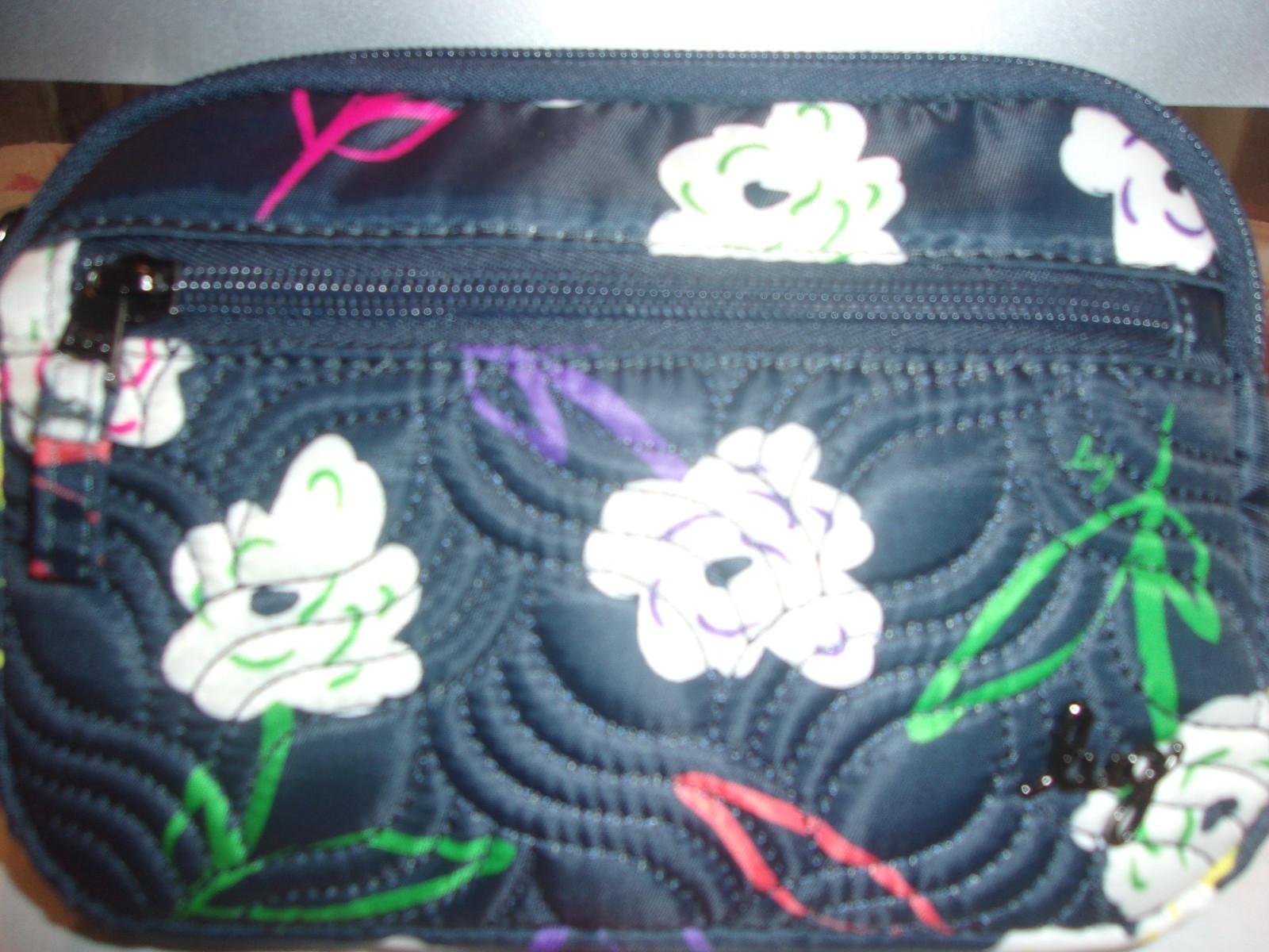 Lug Super Coupe flowers on navy Convertible Crossbody RFID Travel NWOT