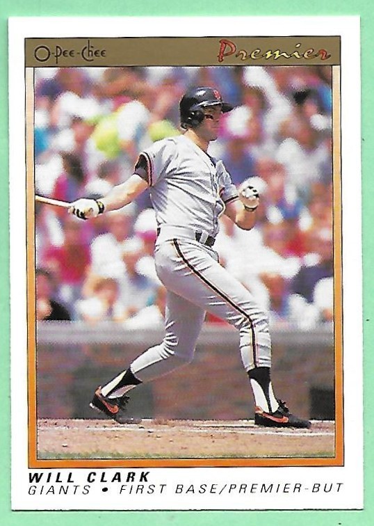 Will Clark #22 Baseball Cards 1991 O Pee Chee Premier trading card — raw and PSA graded price guide