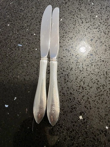 2 Reed and Barton Sterling Silver handled Pointed Butter Spreader knifes