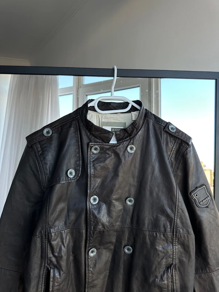 Vintage Energie Double-Breasted Leather Jacket Brown Sz L - Image 4 of 4