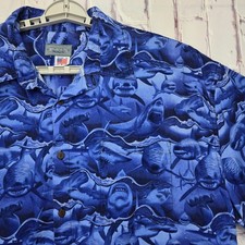 High Seas Trading Co Mens Blue Shark Print Button Up Hawaiian Shirt XXXL USA
