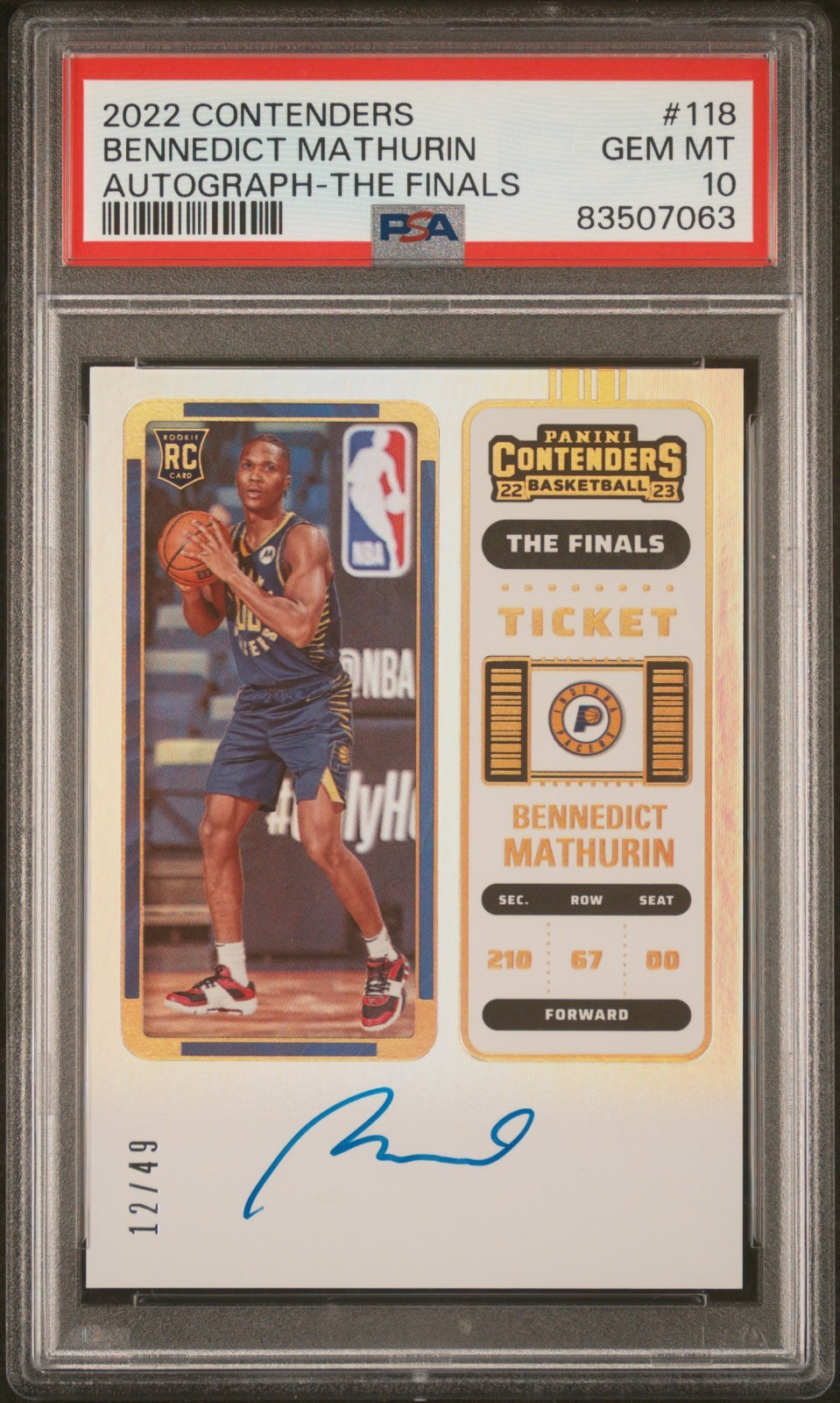 2022 Contenders Bennedict Mathurin FINALS TKT ON CARD AUTO /49 Clippers PSA 10