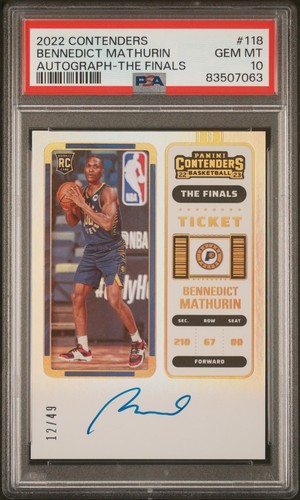 2022 Contenders Bennedict Mathurin FINALS TKT ON CARD AUTO /49 Clippers PSA 10