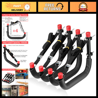 Heavy Duty Wall Mount Garage Storage Hooks - 13'' Arm Hanger for Ladders, Kayaks,