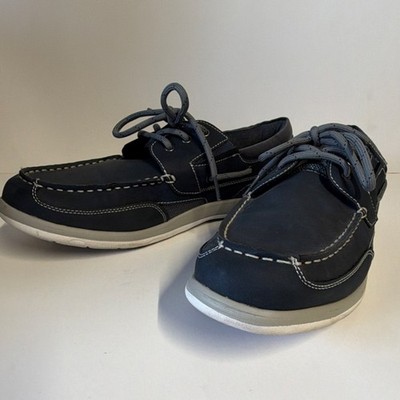 Men's Navy Lace-Up Boat Shoes with Contrast Stitching, Comfort Rubber Outsole