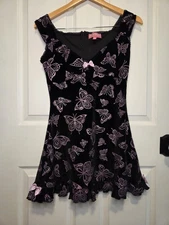 Sugar Thrillz Dress Black Velvet Pink Glitter Butterfly S Y2k Fairy Sexy Girly