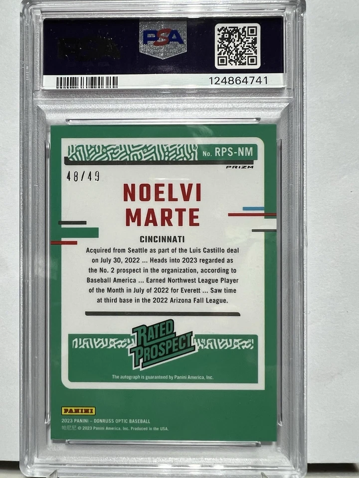 Noelvi Marte 2023 Panini Donruss Optic Rated Prospect Red Mojo Prizm RC Auto /49 - Image 4 of 4