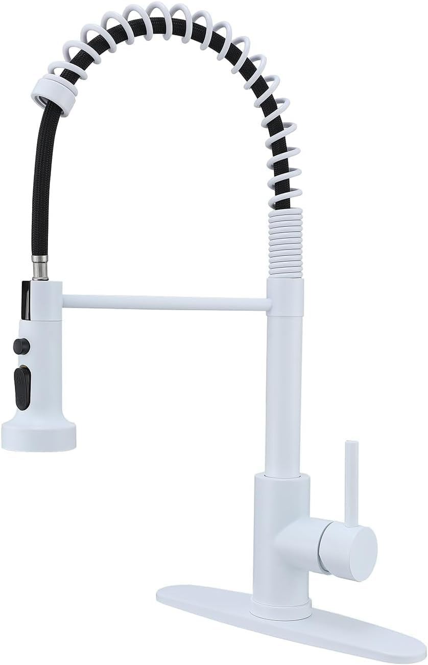 Stylish White Kitchen Faucet with Pull Down Sprayer for Farm