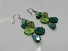Two Tone Green Pierced Earrings Lucite Drop Dangle 2.5"