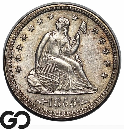1855 Seated Liberty Quarter w/ Arrows, Tough This Nice, Choice Uncirculated++