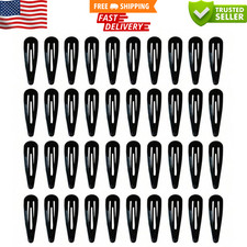 50 Pack Black 2 Inch Barrettes Women Girls Metal Snap Hair Clips Accessories USA