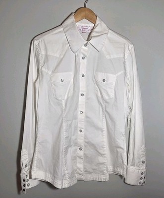 Panhandle Wester Pearl Snap Shirt Women's Large White Cowgirl Y2K Rodeo
