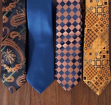 Hi-Tie Mens Silk Ties Lot Of 4 Blue Orange Business Formal Neck Tie 60x3.25  