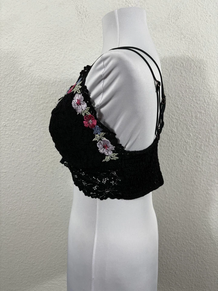 Victoria's Secret PINK Bralette Womens L-DD Black Lace Floral Embroidered - Image 4 of 4
