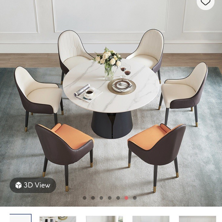 POVISON 47in Modern Round White Marbled Sintered Stone Dining Table 4-6