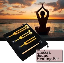 Chakra Tuning Fork Set 128Hz 256Hz 512Hz Gold Sound Therapy Healing Yoga