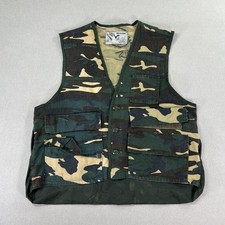 Vintage 80s Duck Bay Hunting Vest Men L Green Camo Game Pouch Cotton Duck Canvas