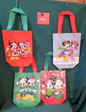 Disney Mickey & Minnie Christmas Reusable Set of 4 Small Tote/Gift Bags 8x7  NWT