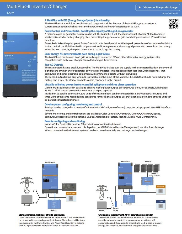 Victron MultiPlus-II Inverter/Charger 48/5000/70-95 120v BNIB +FREE MK3 ...