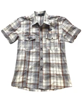 Giorgio Armani Shirt Adult Medium Gray Orange Plaid Embroidered Button Up Mens