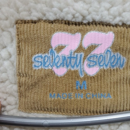Women's Tan Khaki Corduroy Hooded Jacket Sherpa Lines Seventy Seven 77 Size M - Picture 8 of 11