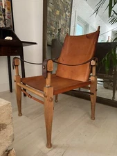 Vintage Leather Safari Chair by Wilhelm Kienzle, circa 1950s. All original parts