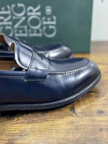 Green George Scarpa Uomo Mocassino Pelle Blu Luxury Handmade 42 - Imagen 4 de 6