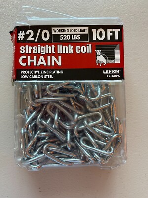 Lehigh Chain 10ft/3m #2 Coil Straight Link 10 FT Working Load 520 LBS Steel