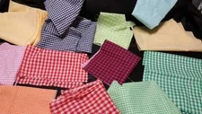 New Quilting Striped Gingham Fabric Scraps Quilts Crafts  - Lot of 30