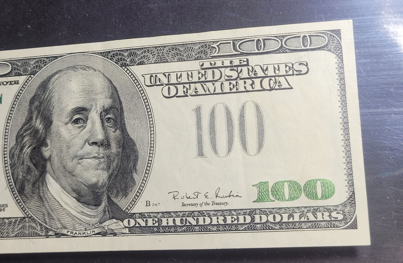 1996 100 FEDERAL RESERVE ERROR NOTE MISSING GREEN SEAL & Serial