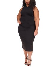 Michael Kors Sleeveless Ruched V-neckline Sheath Dress Black Plus Size 3X $140