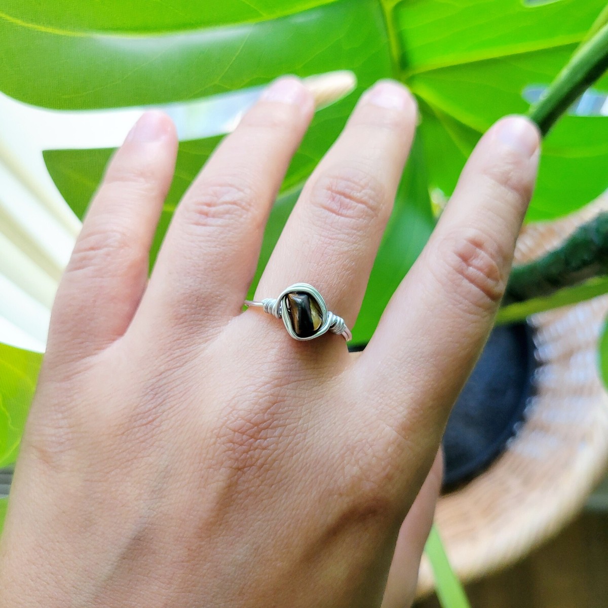 Dainty Handmade Silver Brown Stone Wire Ring, size 7.25 | eBay