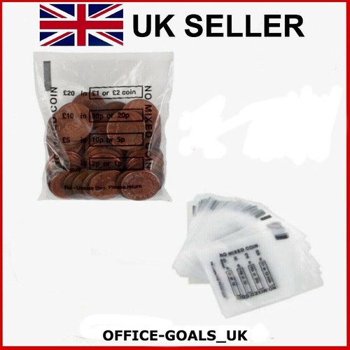 Plastic Coin Bags UK SELLER Reusable Money Bag No Mixed Bank Clear Cash