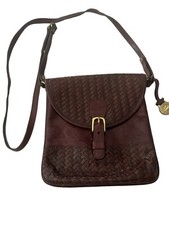 Brahmin Brown Leather Crossbody Shoulder Bag Purse Woven Flap Made in USA Nice