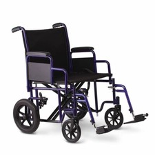 Medline Aluminum Transport Chair with 8  Wheels, Blue - MDS808200ABE