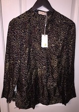 NWT $500 TORY BURCH Whitfiels Leopard Silk Long Sleeve Blouse Top Women's 2