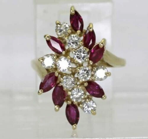 2 Ct Marquise Cut Simulated Ruby Engagement Cocktail Ring 14k Yellow Gold Plated