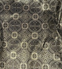 Black Gold Metallic Church Cross Brocade Fabric 60 Width Sold By The Yard