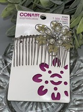 CONAIR Sophisticates SIDE COMB Silver Tone Yellow White Pearls