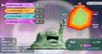 Pokemon Let's Go Pikachu/Eevee 6IV Max AV Shiny Muk