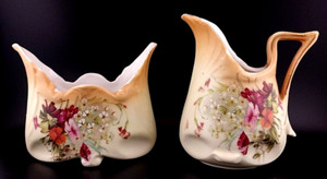 Antique Austrian Porcelain Floral Creamer & Sugar Bowl Nearly Perfect!!!